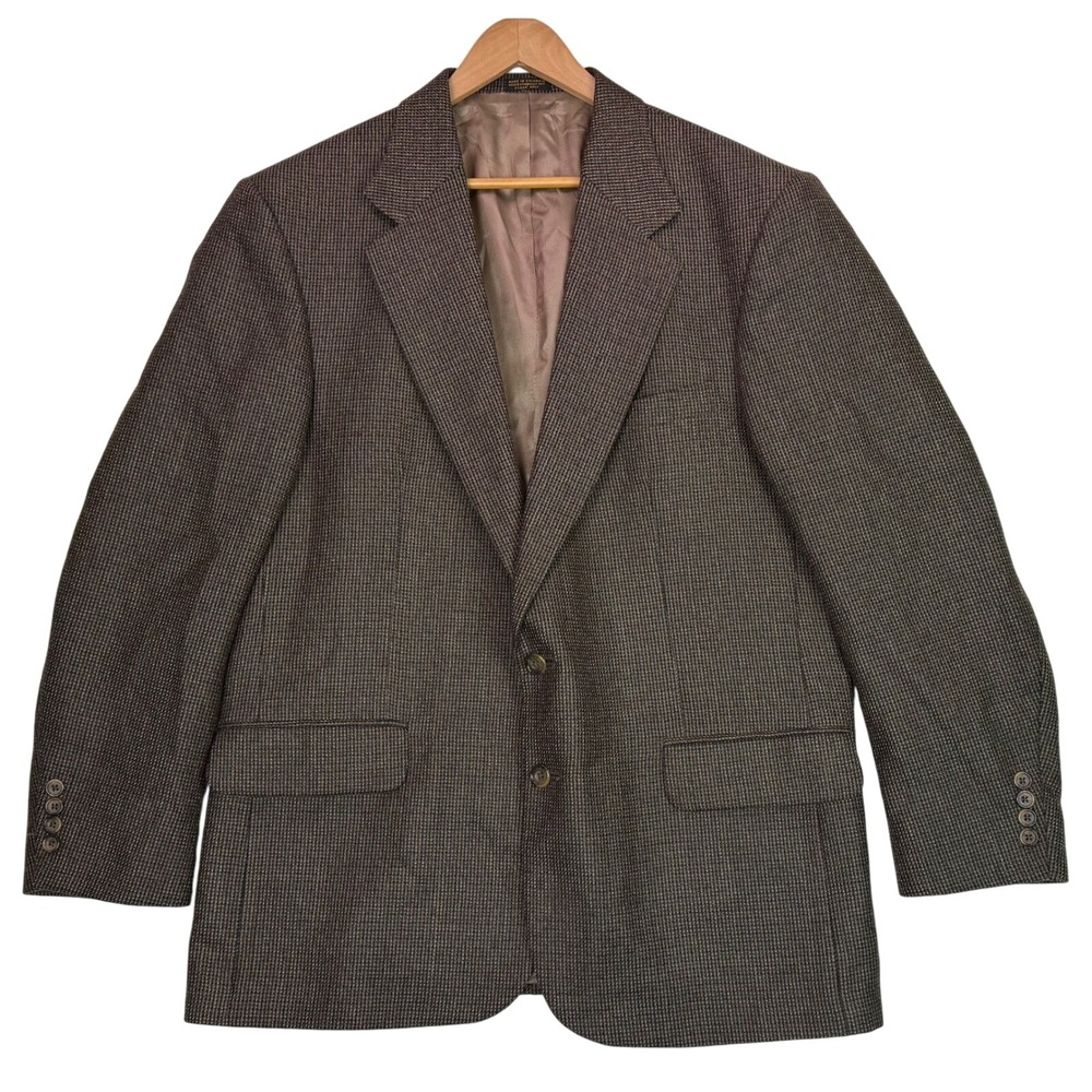 VTG Oscar de la Renta Men's 44R Tailored Wool Blazer Brown Houndstooth Sportcoat